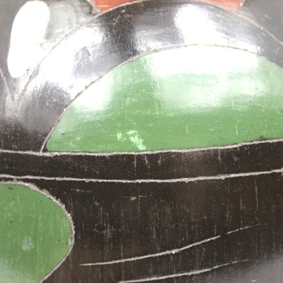 MEXICAN FOLK ART DARK BROWN CLAY POTTERY GINGER POT HAND-PAINTED FLORAL DESIGN - Picture 5 of 10